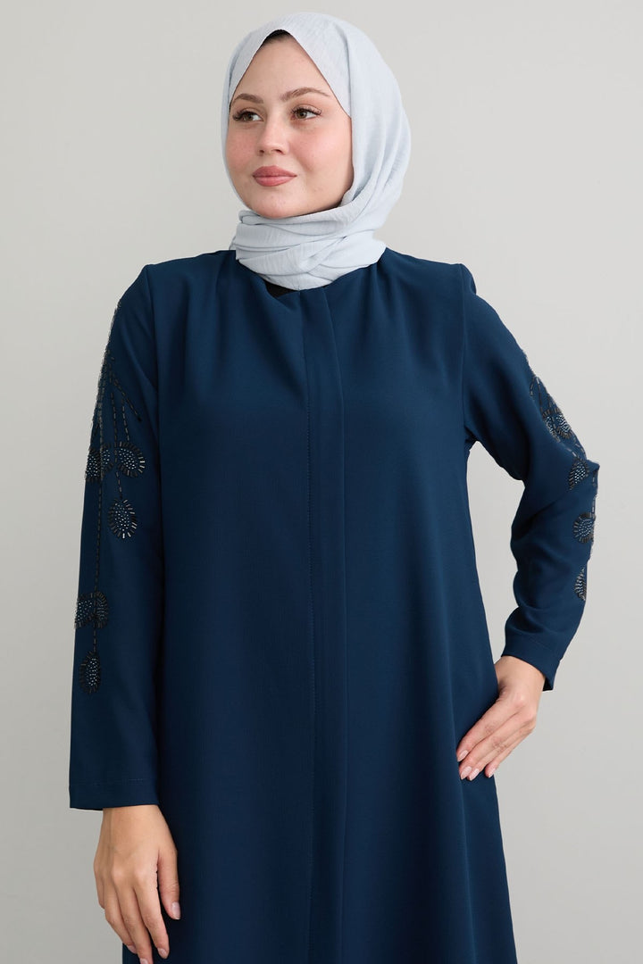 MDS Women Indigo Coat with Leaf Pearl Sleeves - Winnipeg
