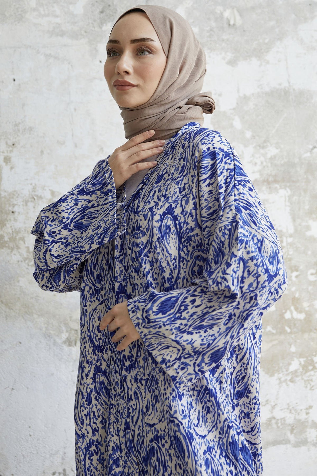 MDS Women Spiral Patterned Long Kimono - Blue - Reggio Emilia