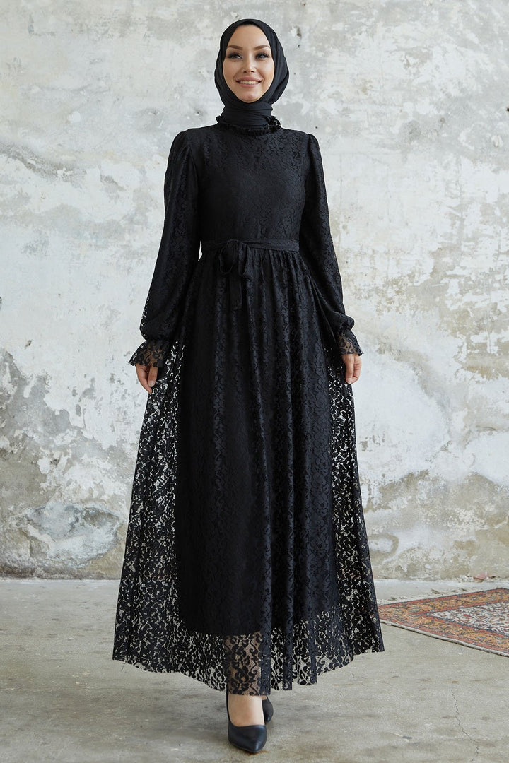 MDS Women Milna Kolu Frill Embroidered Dress - Black - Wagga Wagga