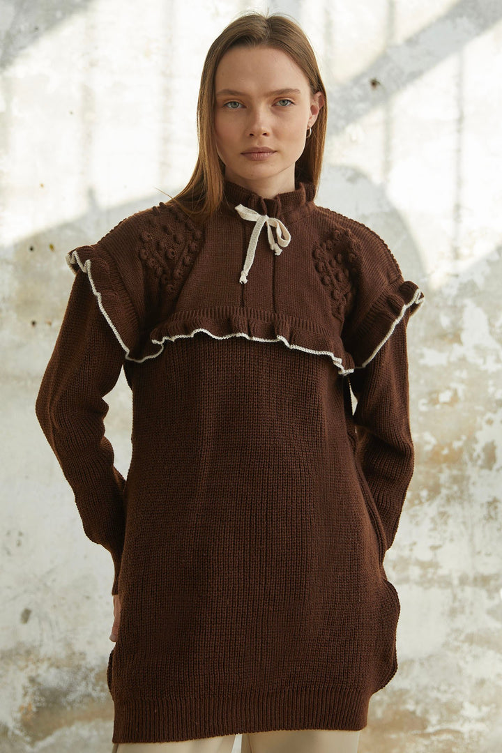 MDS Women Matilda Frill Detail Knit Tunic - Bitter Brown - Santa Cruz