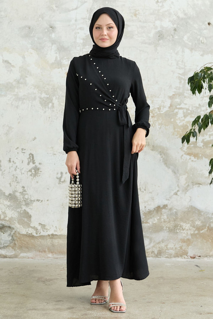MDS Women Black A-line Dress with Front Tie Detail - Toowoomba