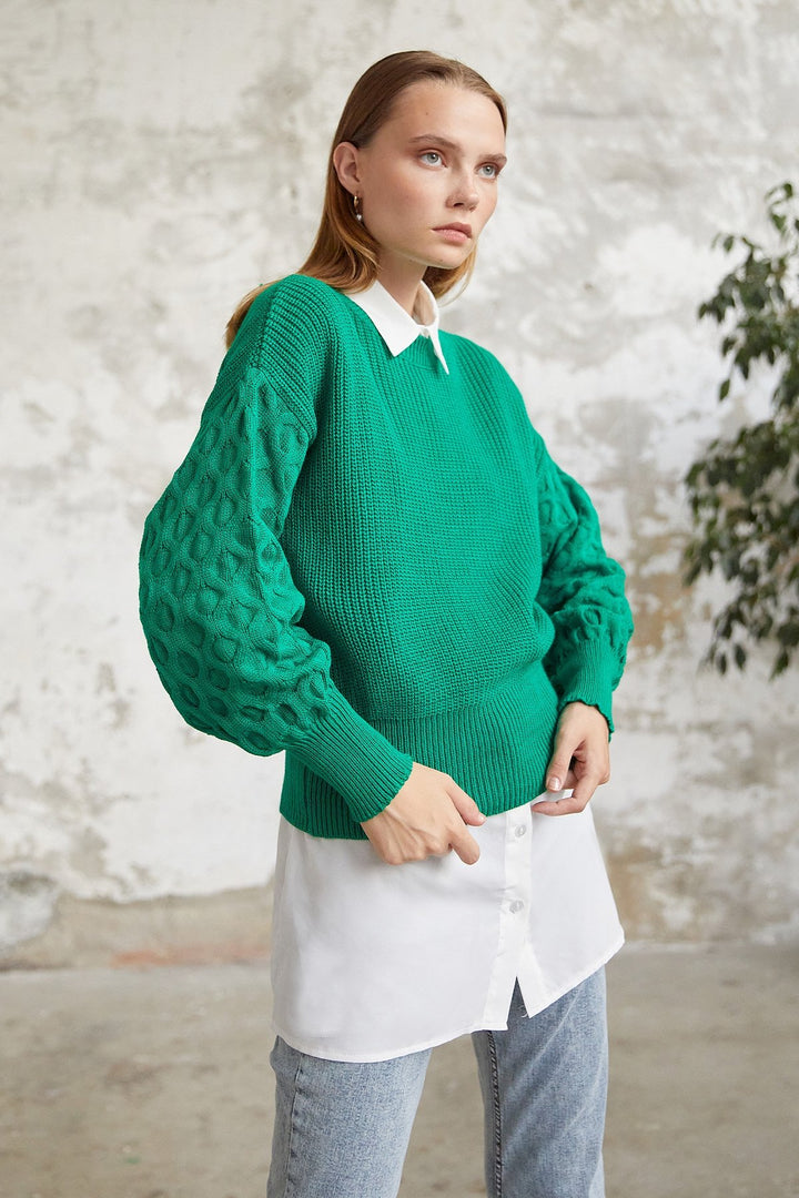 MDS Women Larisa Balloon Sleeve Sweater - Green - East Point