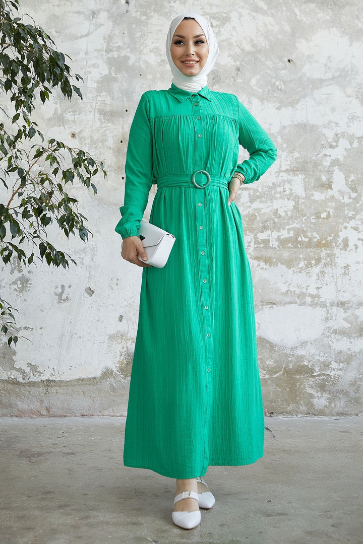 MDS Women Lily Patterned Belted Dress - Green - Eindhoven