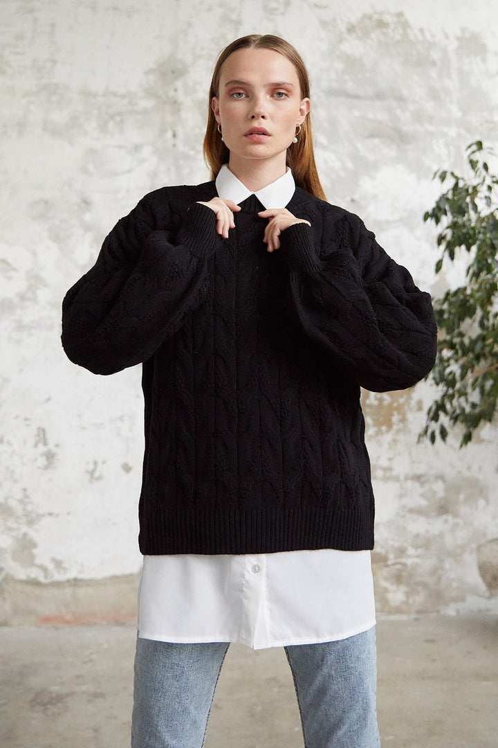 MDS Women Knitted Short Sweater - Black - Fort Pierce