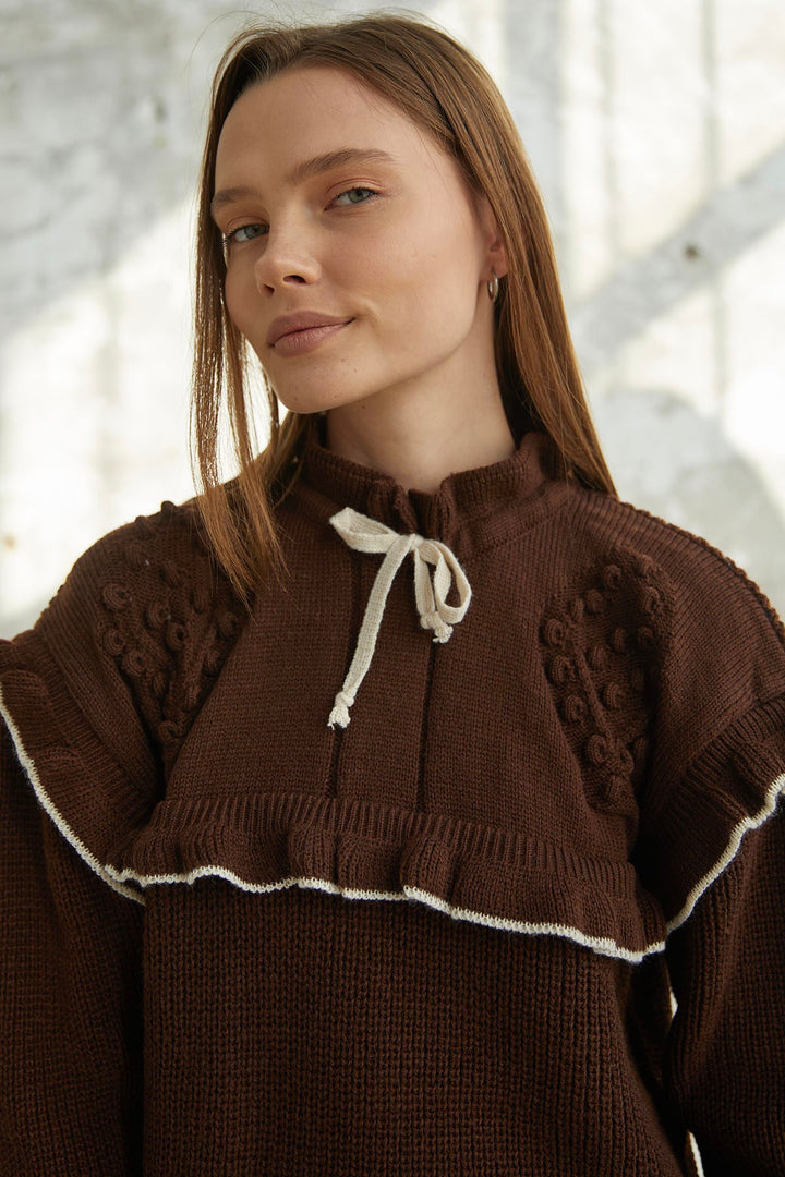 MDS Women Matilda Frill Detail Knit Tunic - Bitter Brown - Santa Cruz