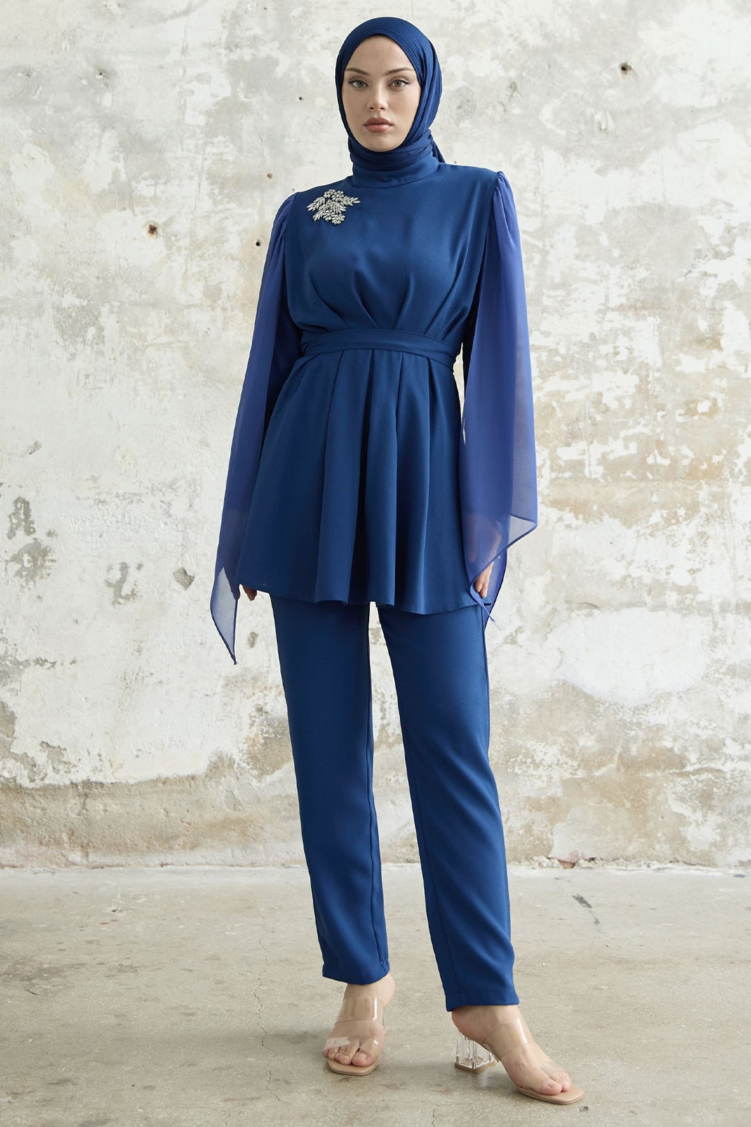 MDS Women Stone-Accented Tulle Crepe Set - Cornflower Blue - Huntsville