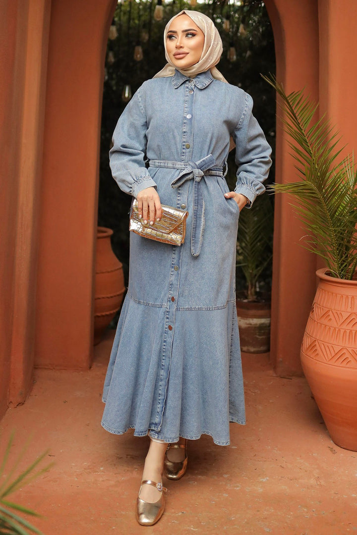 MDS Women Button-Front Belted Denim Dress - Blue - Schwäbisch Gmünd