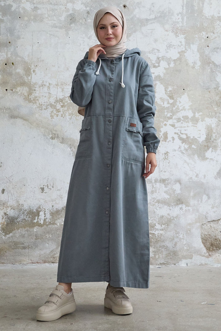 MDS Women Armored Pocketed Gabardine Gray Coat - Yeovil