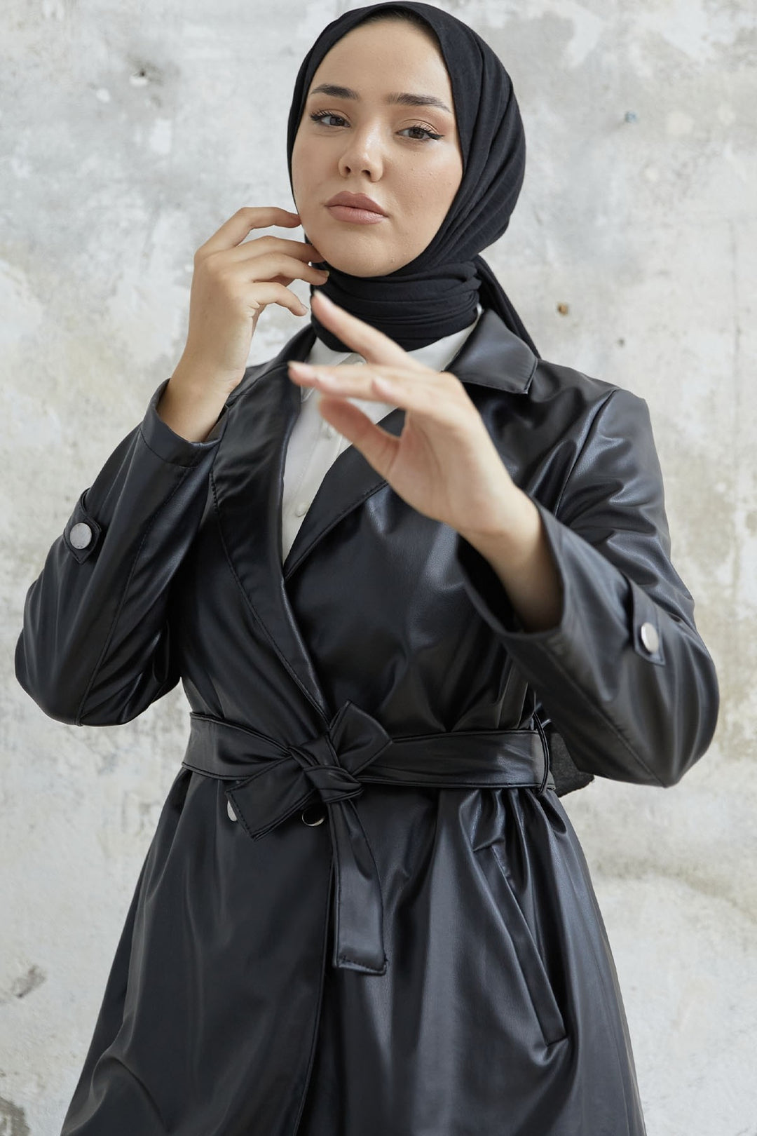 MDS Women Darina Belted Leather Trench Coat - Black - Agua Prieta