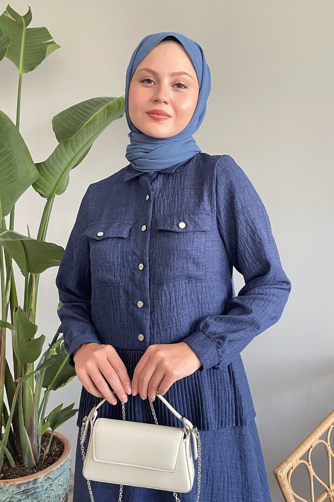 MDS Women Navy Linen Suit with Pleated Skirt - Andover