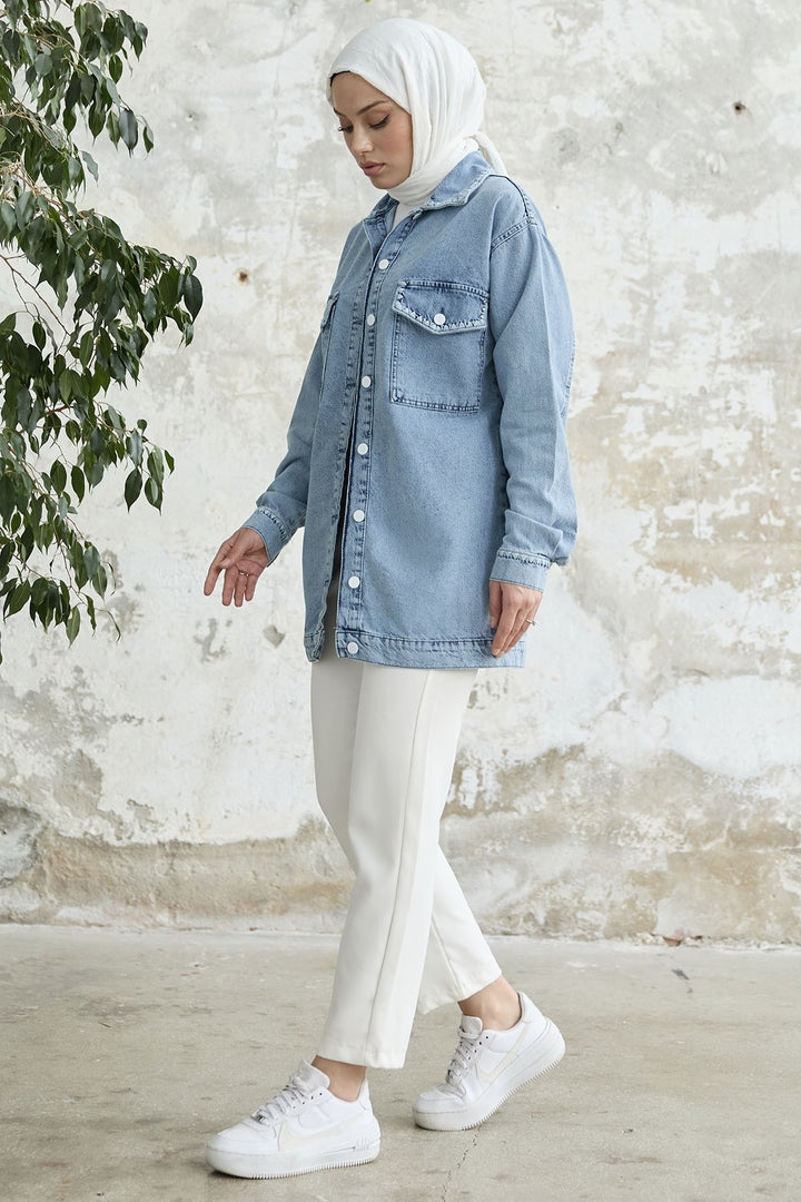 MDS Women Denim Jacket with Flap Pockets - Blue - Mantes-la-Jolie