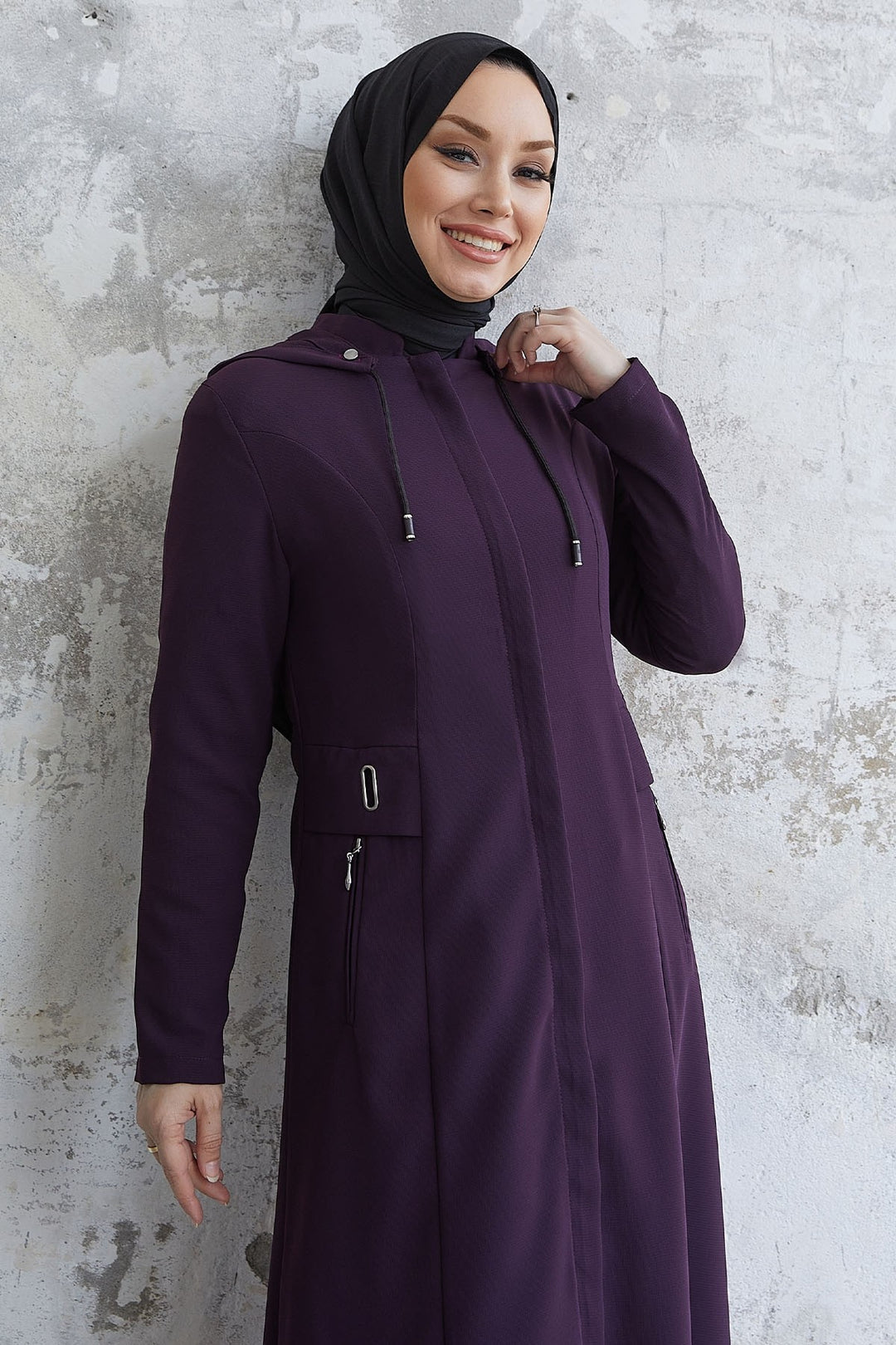 MDS Women Elena Beli Detailed Hooded Abaya - Purple - Hoboken