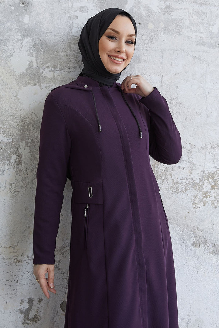 MDS Women Elena Beli Detailed Hooded Abaya - Purple - Hoboken