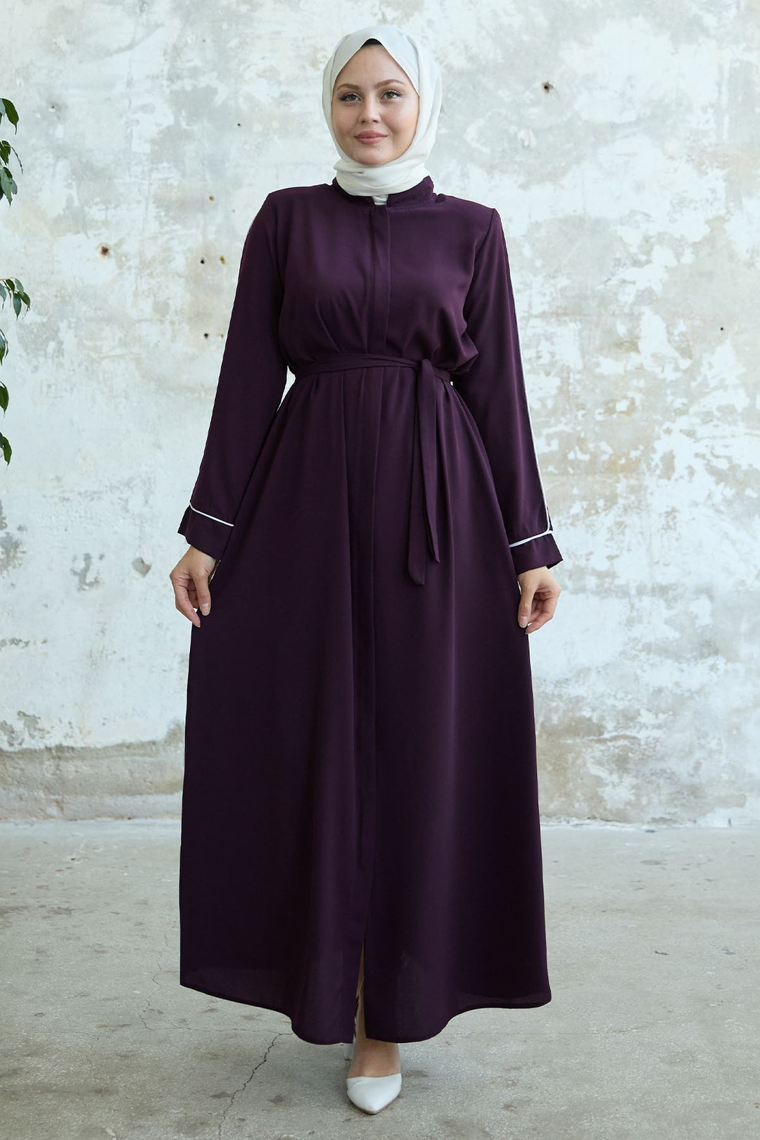 MDS Women Salvia Loose Sleeve Biye Patterned Purple Ferace - Leighton Buzzard