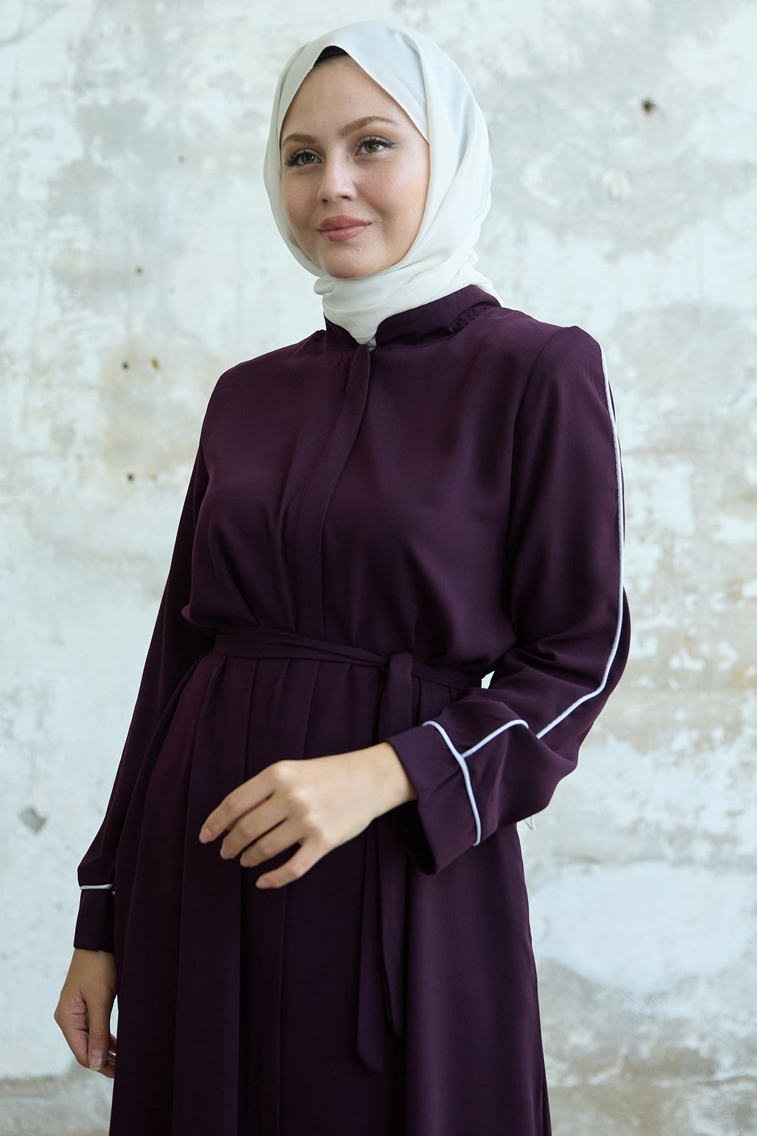 MDS Women Salvia Loose Sleeve Biye Patterned Purple Ferace - Leighton Buzzard