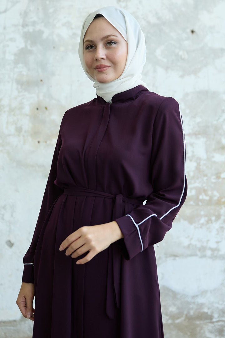 MDS Women Salvia Loose Sleeve Biye Patterned Purple Ferace - Leighton Buzzard
