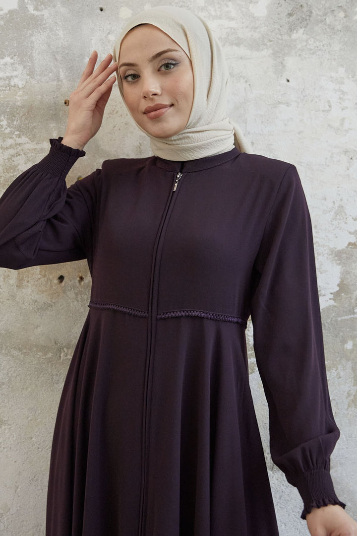MDS Women Lace Crepe Mevlana Cloak - Purple - Mission