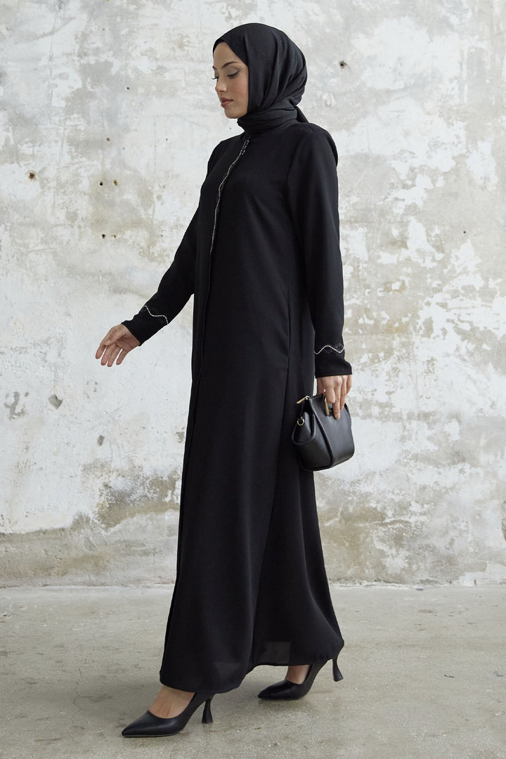 MDS Women Spiral Stone Detailed Honeycomb Abaya - Black - Grand Junction