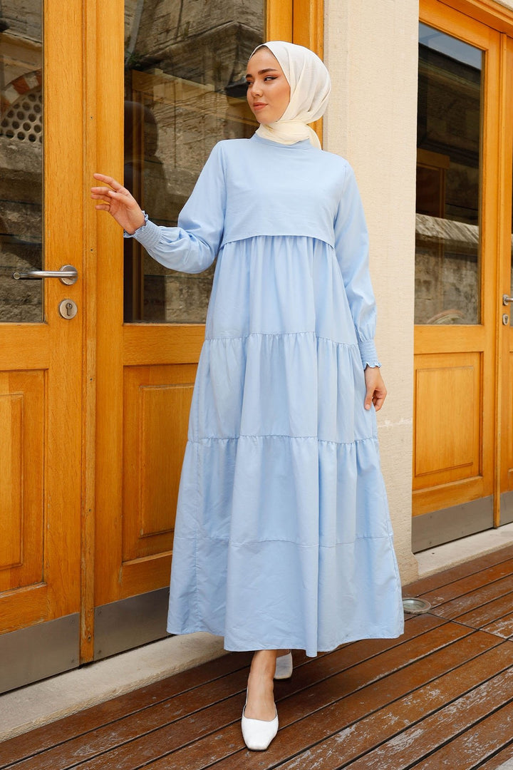 MDS Women Single Layer Detail Casual Dress - Baby Blue - Glendale