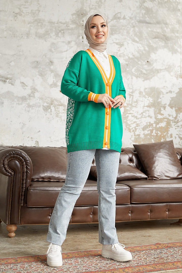 MDS Women Elda Back Patterned Knit Cardigan - Green - Hillsboro