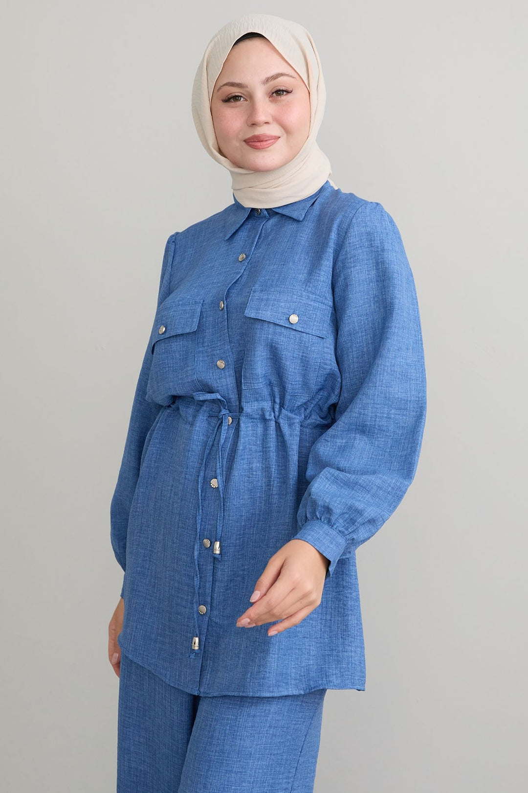 MDS Women Tunnel Arched Blue Linen Suit - Hutchinson