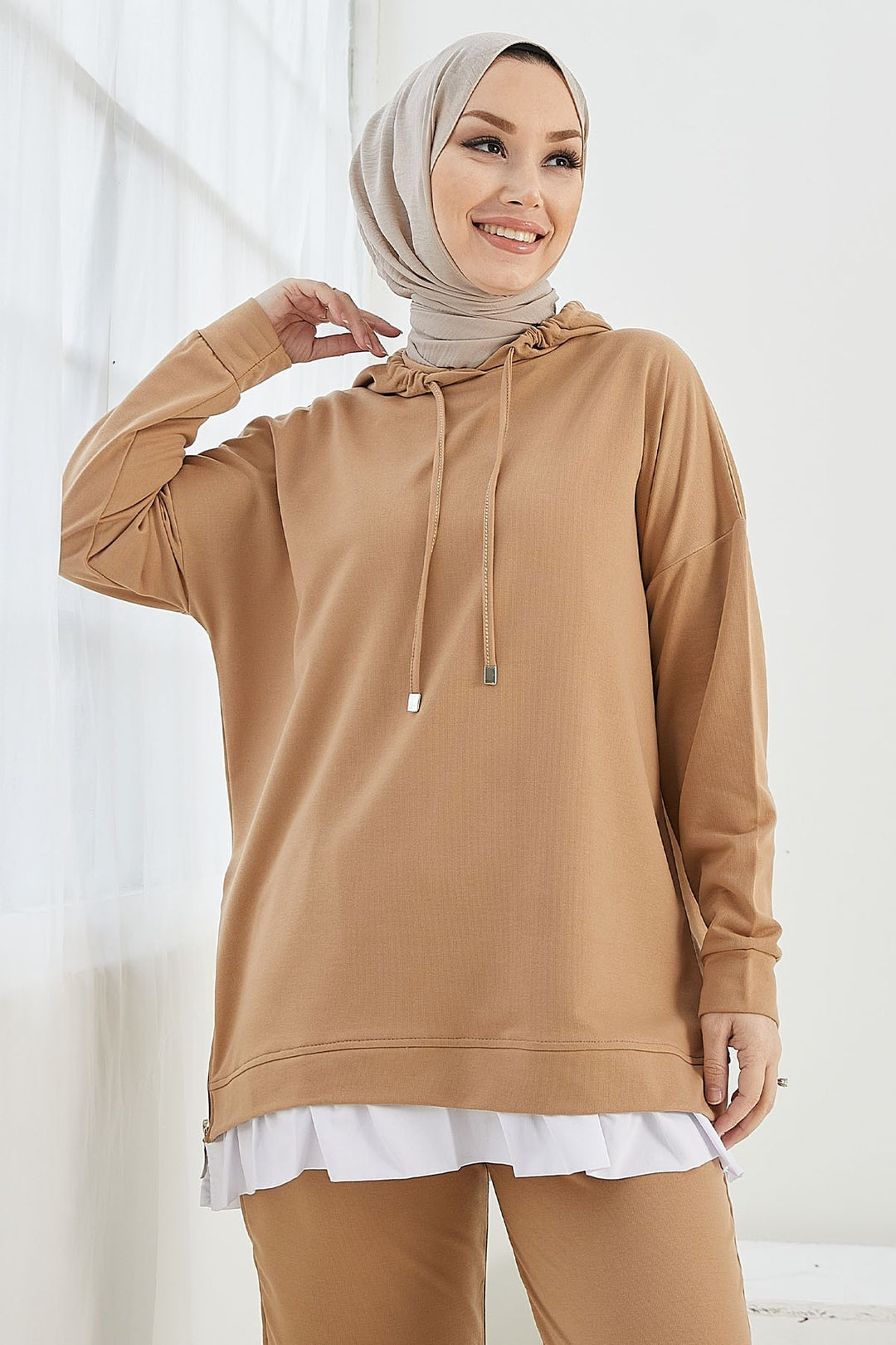 MDS Women Losya Sides Zippered Hooded Two Piece Set - Camel - Scottsdale
