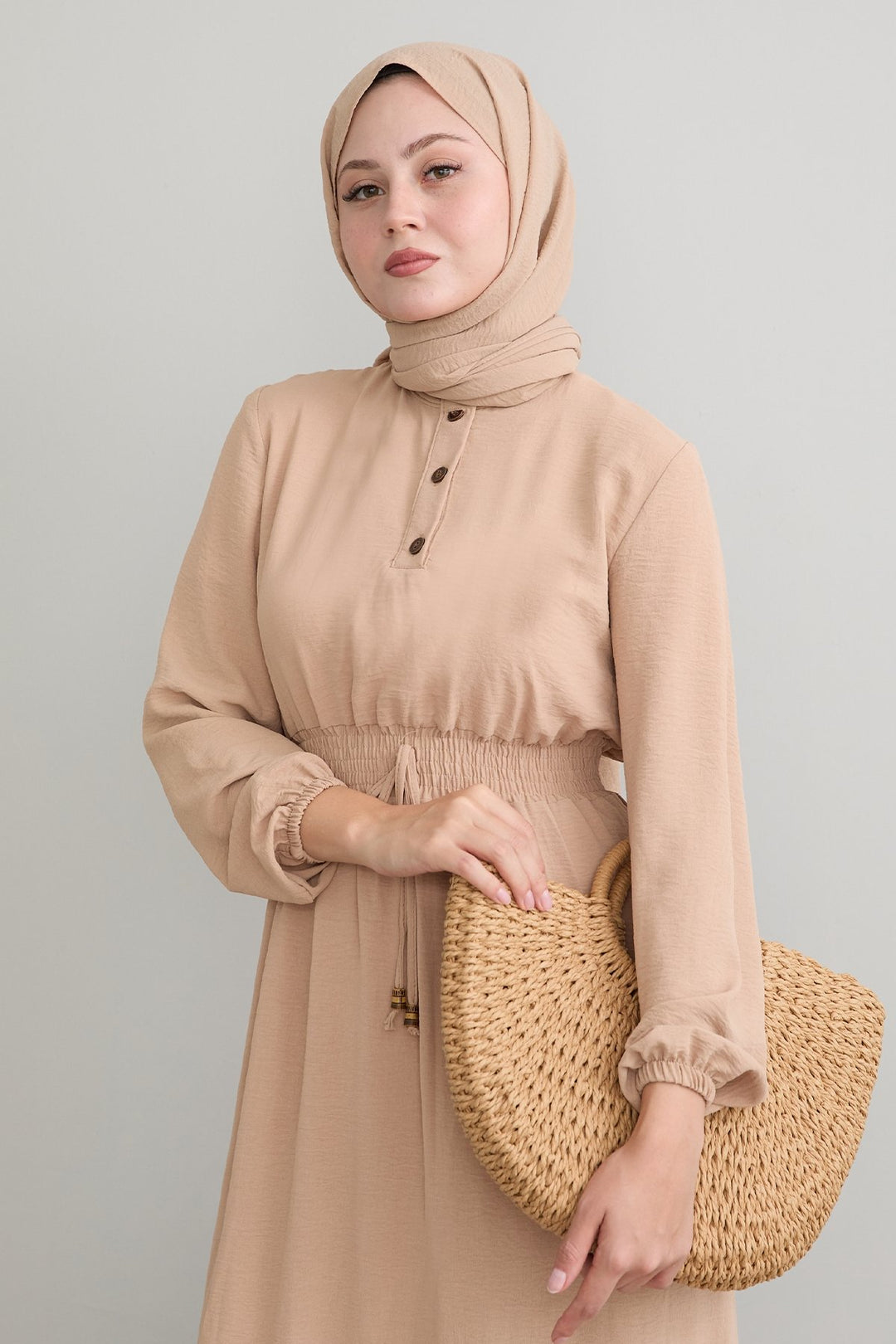 MDS Women Tena Belly Elastic Waist Dress - Beige - Oviedo