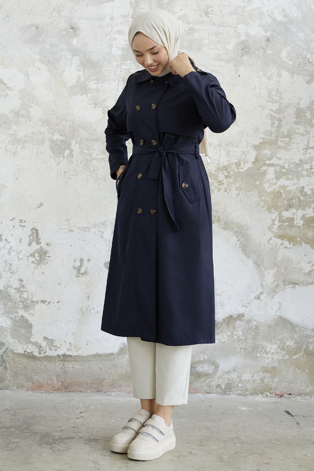 MDS Women Evelina Double Button Detail Trench Coat - Navy - Elmshorn