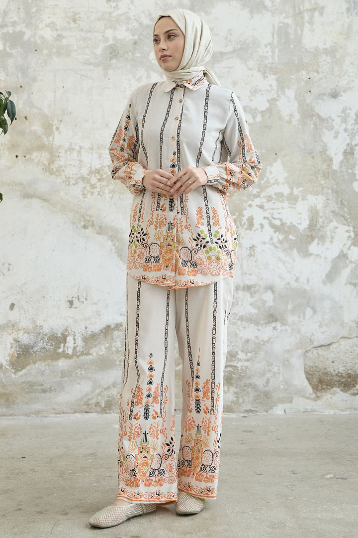 MDS Women Patterned Linen Two-Piece Set - Orange - Slough