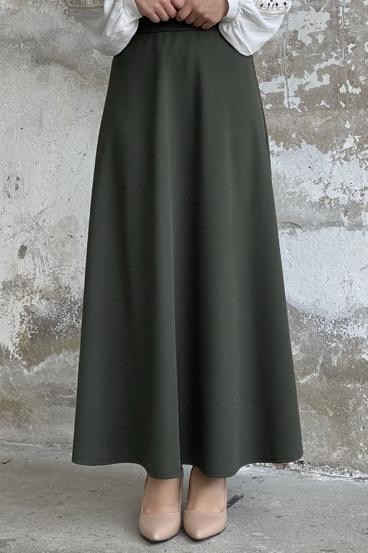 MDS Women Double Knit Fabric Skirt - Khaki - Warendorf