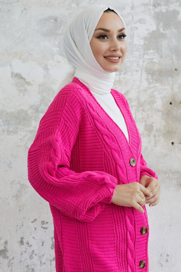 MDS Women Evia Buttoned Knit Cardigan - Fuchsia - Lynnwood