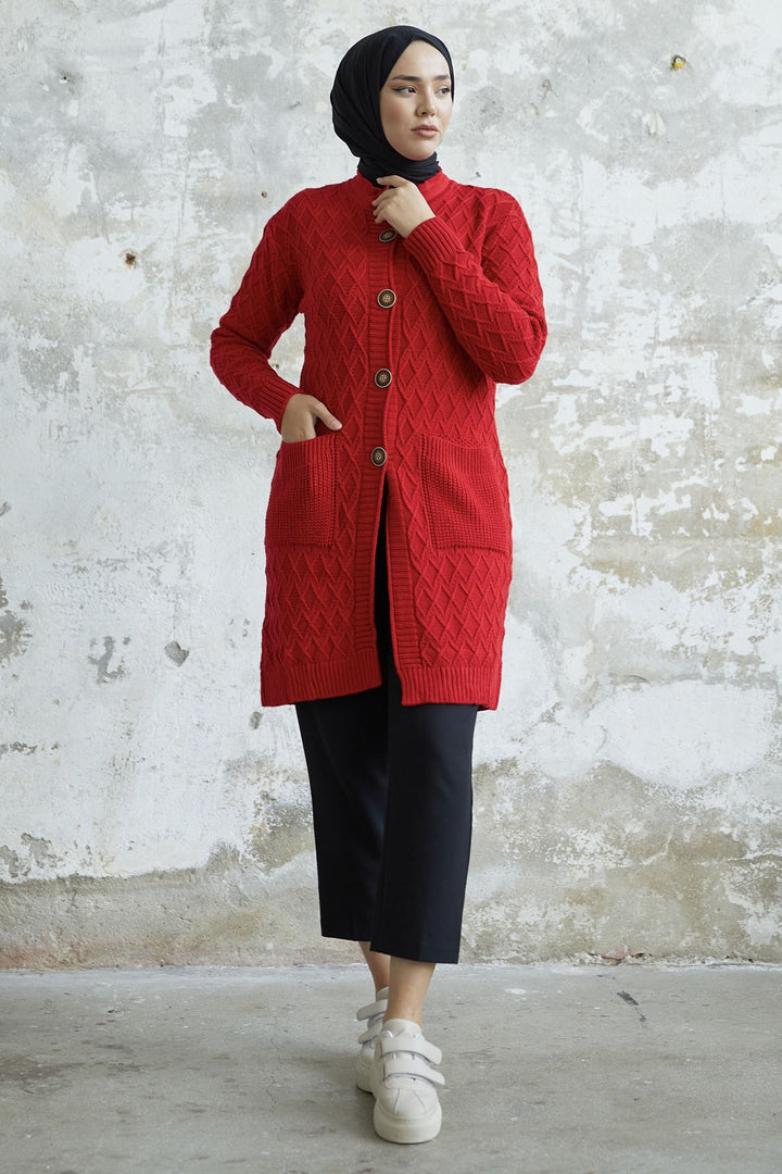 MDS Women Mosya Pocket Buttoned Knit Cardigan - Red - Bagnolet