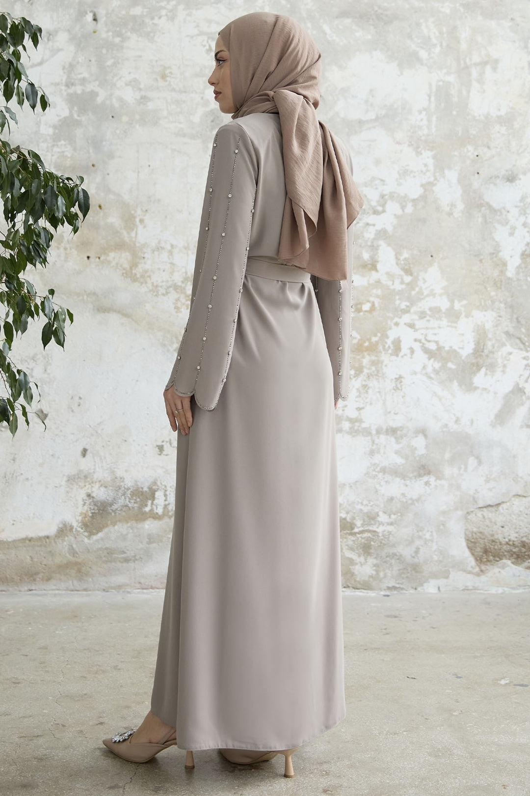 MDS Women Stone Processing Sleeve Abaya - Stone - Hagerstown