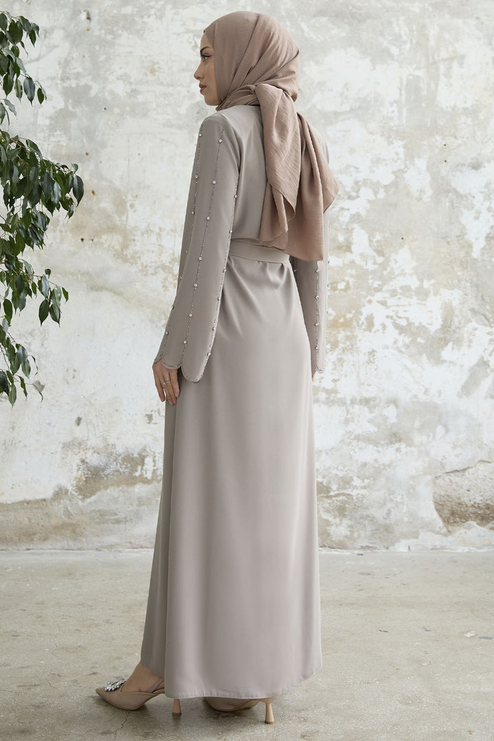MDS Women Stone Processing Sleeve Abaya - Stone - Hagerstown