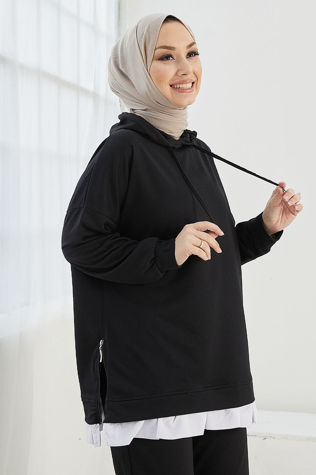 MDS Women Losya Sides Zippered Hooded Two Piece Set - Black - Piedras Negras