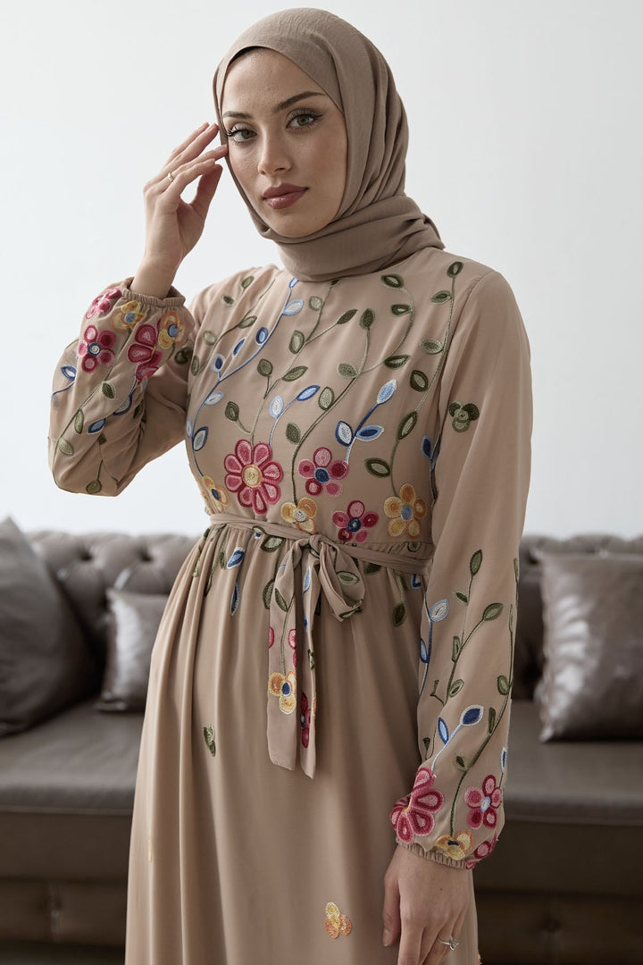 MDS Women Flowers Daisy Chiffon Dress - Beige - Kortrijk