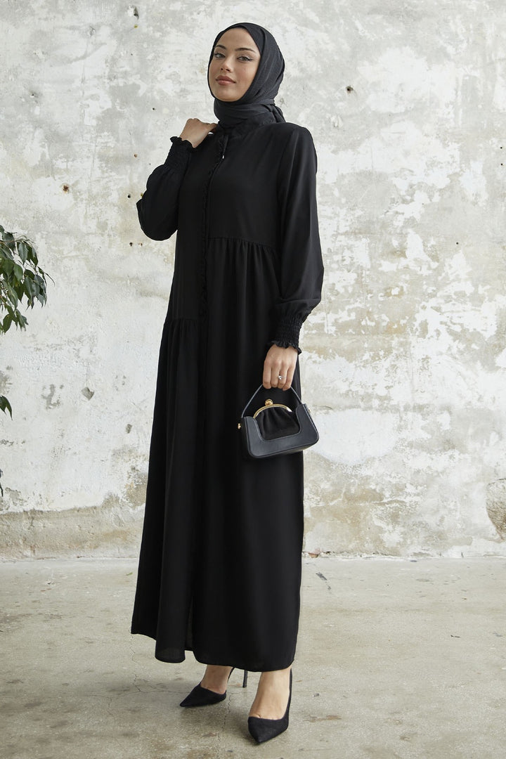 MDS Women Ruffle Flounce Asymmetric Cut Abaya - Black - Egypt Lake-Leto