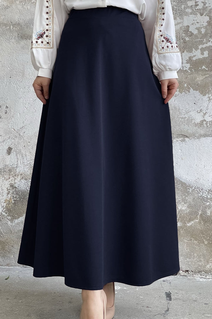 MDS Women Double Knit Fabric Skirt - Navy - Milan
