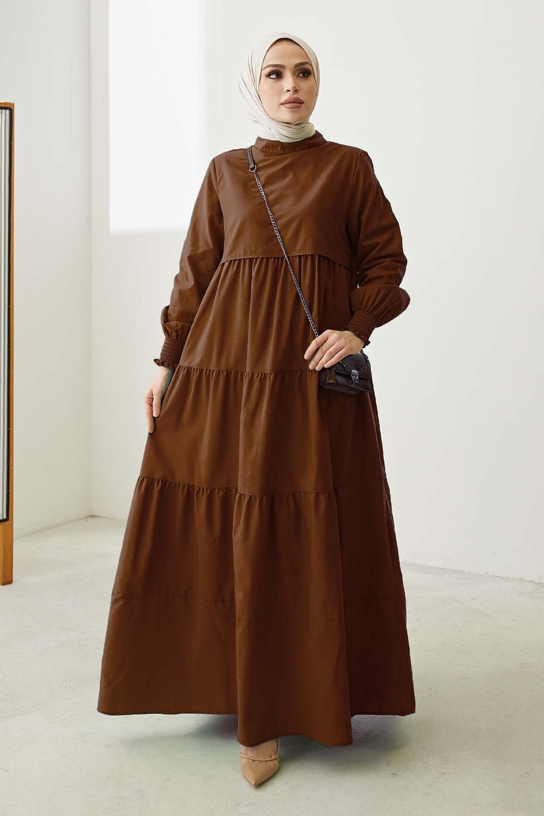 MDS Women Single Layer Detail Loose Dress - Bitter Brown - Bothell
