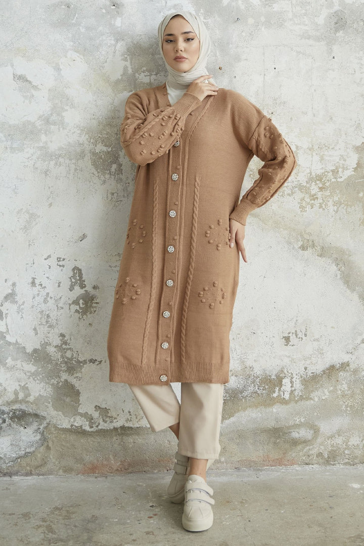MDS Women Lomira Stone Button Detailed Knit Cardigan - Camel - Salina Cruz