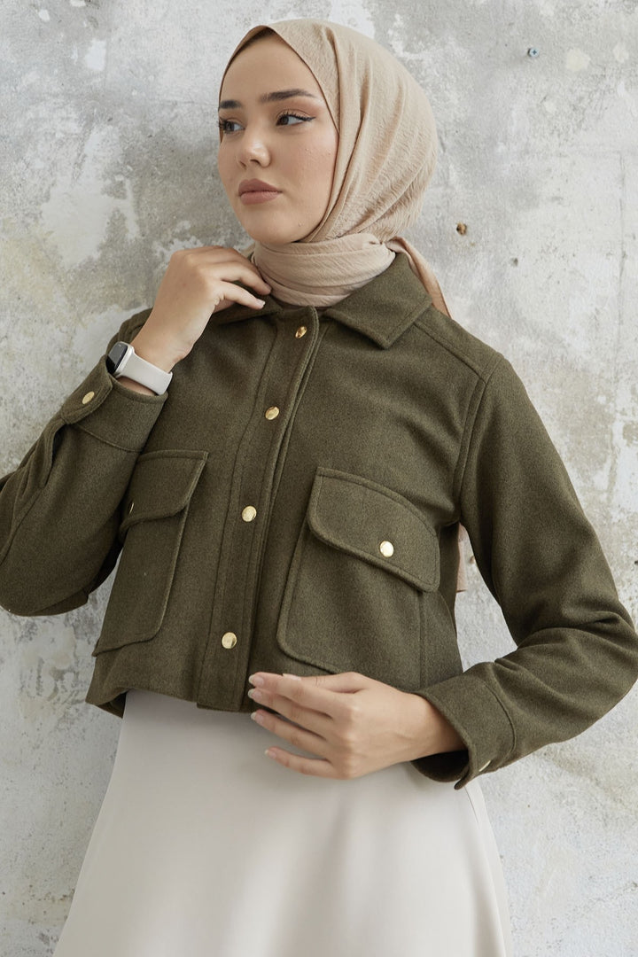 MDS Women Liesa Cover Pocketed Cashmere Jacket - Khaki - Citrus Heights
