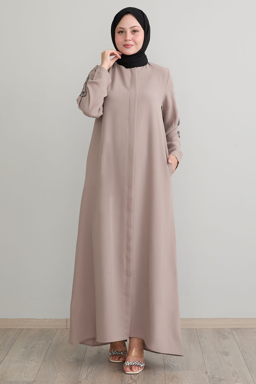 MDS Women Beige Coat with Leaf Patterned Sleeves - Gulfport