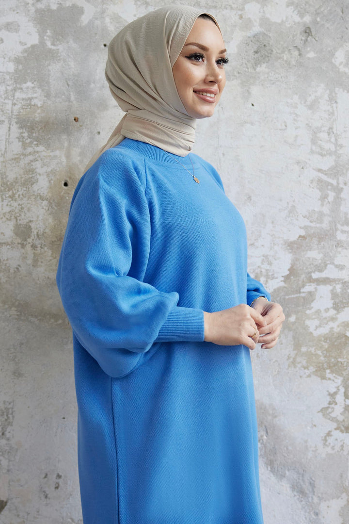 MDS Women Mina Balloon Sleeve Knit Dress - Blue - Cannes