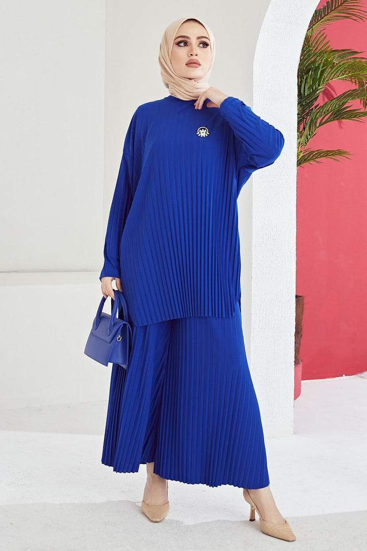 MDS Women Mila Embroidered Pants Tunic Set - Sax Blue - Gainesville