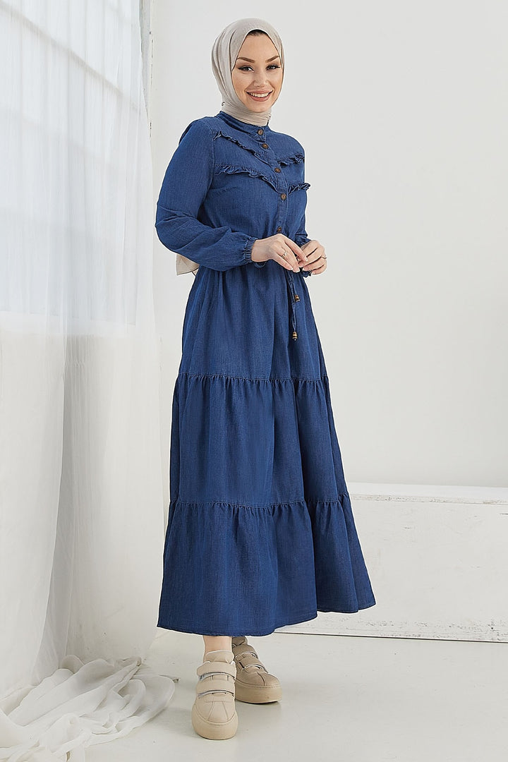 MDS Women Felen Frilly Detailed Denim Dress - Dark Blue - Pokrov