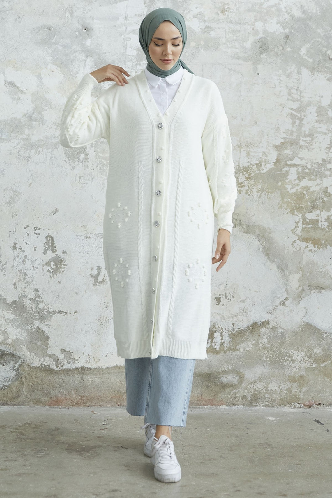 MDS Women Lomira Stone Button Detailed Knit Cardigan - White - Temascalcingo