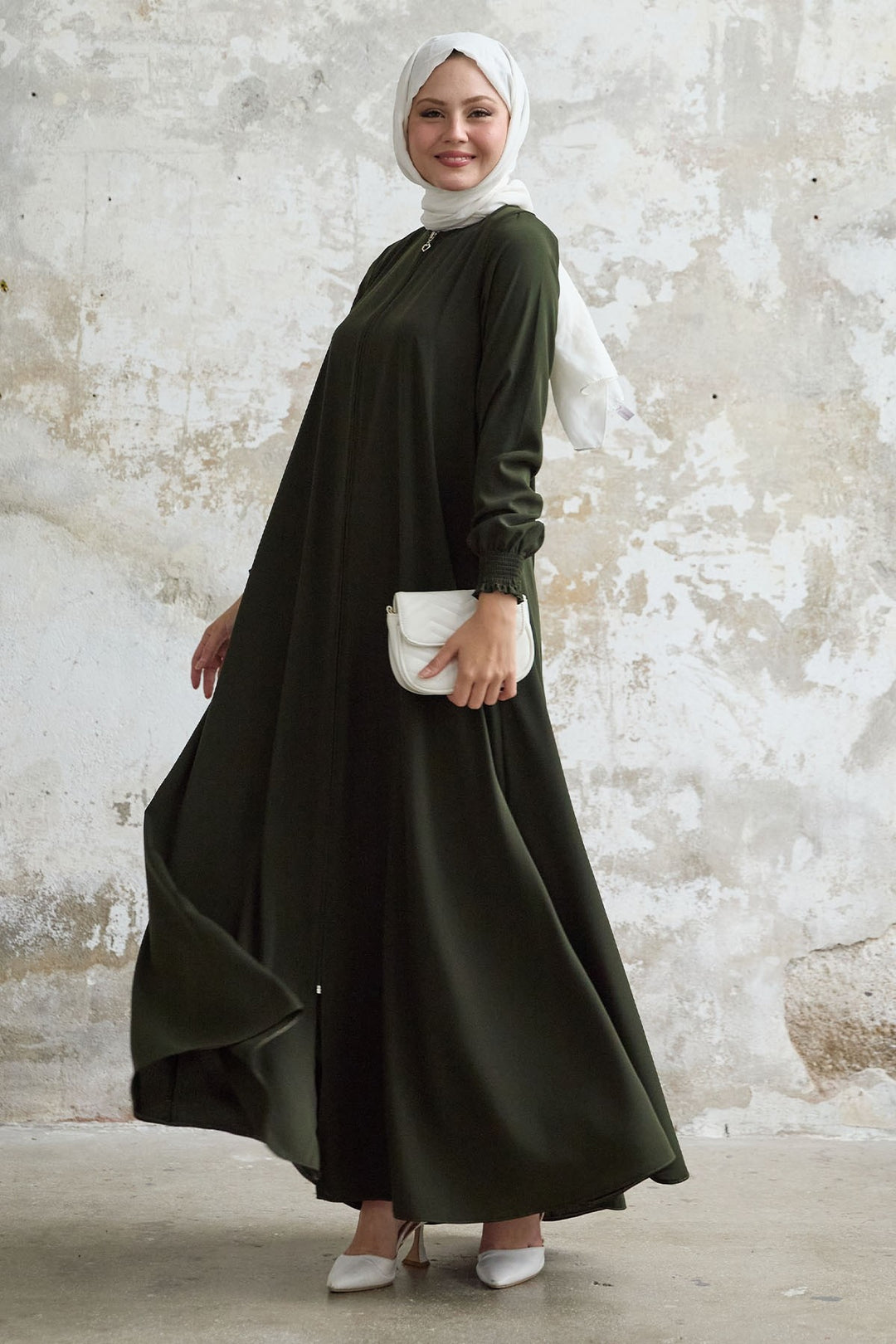 MDS Women Medina Silk Mevlana Haki Cloak - Pearl City