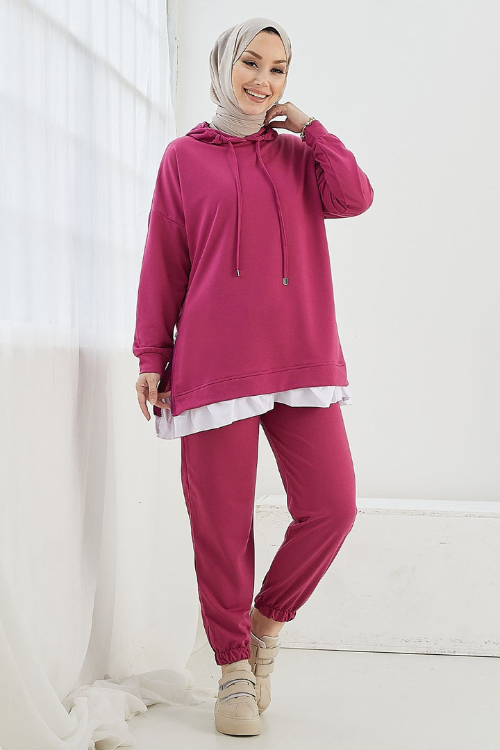 MDS Women Losya Sides Zippered Hooded Two Piece Set - Fuchsia - Exmouth