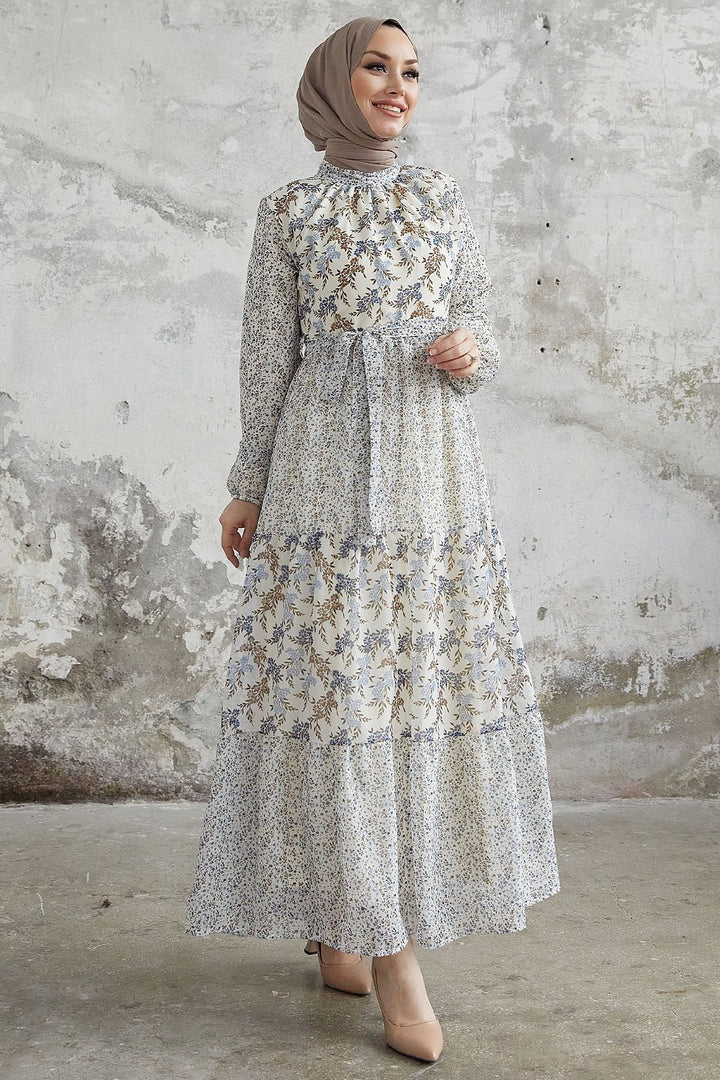 MDS Women Nessa Flower Belted Chiffon Dress - Blue - Câmara de Lobos