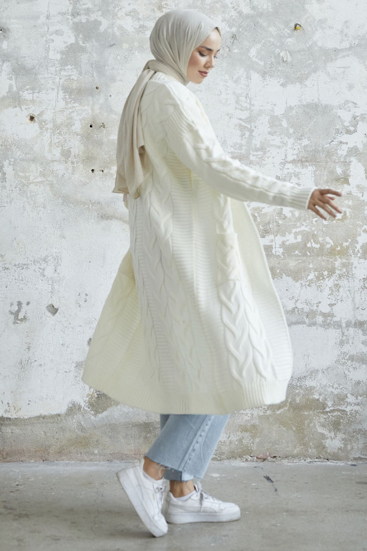 MDS Women Eriyas Braided Pocketed Cardigan - White - Cuernavaca